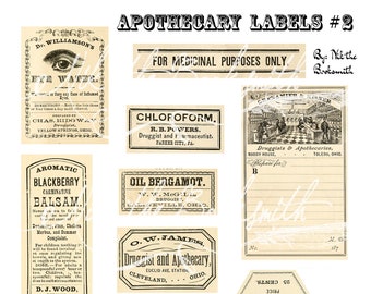 Apothecary Labels #2 - Antique Ephemera - Druggist - Pharmacy (1 digital page)