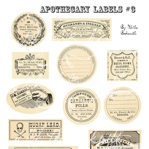 Apothecary Labels #3 - Antique Ephemera - Druggist - Pharmacy (1 digital page)