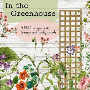 In the Greenhouse - Kit digital PNG - 8 imagens com fundos transparentes e 3 modelos em branco para construção de páginas de diário