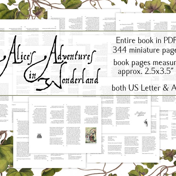 Alice's Adventures in Wonderland - Miniature Book Page Kit - Digital PDF Download