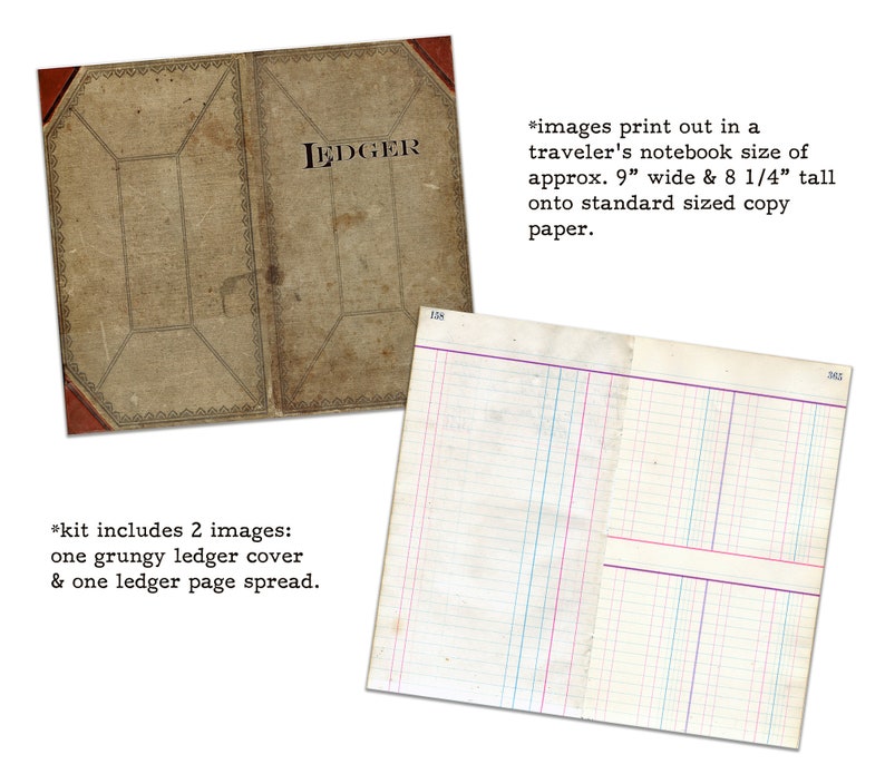 Vintage Ledger Folder Kit Perfect for junk journals, planners, scrapbooks, midori, traveler's notebooks 2 digital images in JPEG or PDF image 2