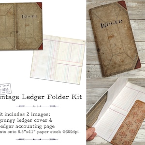 Vintage Ledger Folder Kit Perfect for junk journals, planners, scrapbooks, midori, traveler's notebooks 2 digital images in JPEG or PDF image 1