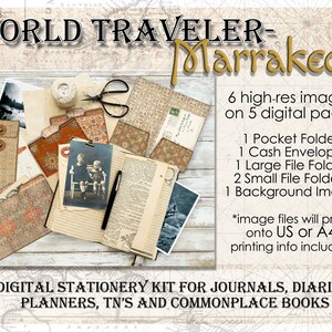 Marrakech - World Traveler Stationery Kit - 5 digitale afbeeldingspagina's JPEG & PDF - voor cadeaubonnen, tijdschriften, planners, reisnotitieboekjes