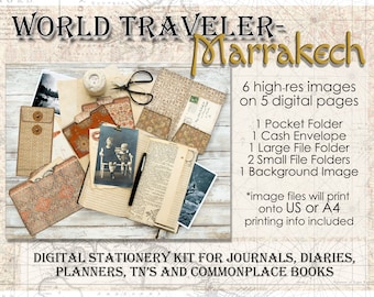 Marrakech - World Traveler Stationery Kit - 5 digital image pgs JPEG & PDF - for gift cards, journals, planners, traveler's notebook inserts