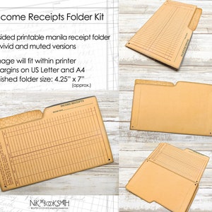 Income Receipts Manila Folder Kit - 2 digital images in JPEG or PDF - great for journal, notebook, planner, traveler's notebook inserts