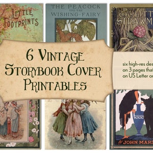 Set of 6 Vintage Book Cover Images - Digital Storybook Cover Printables