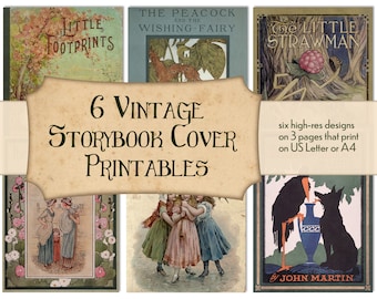 Set of 6 Vintage Book Cover Images - Digital Storybook Cover Printables