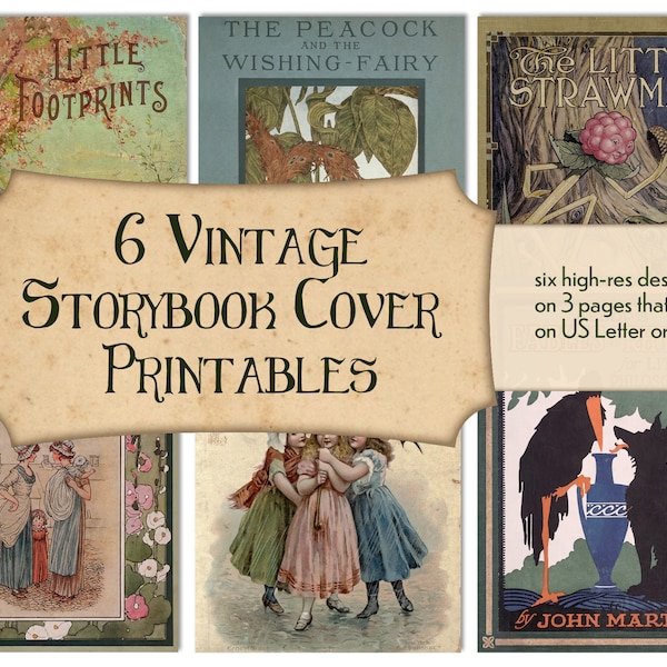 Set of 6 Vintage Book Cover Images - Digital Storybook Cover Printables