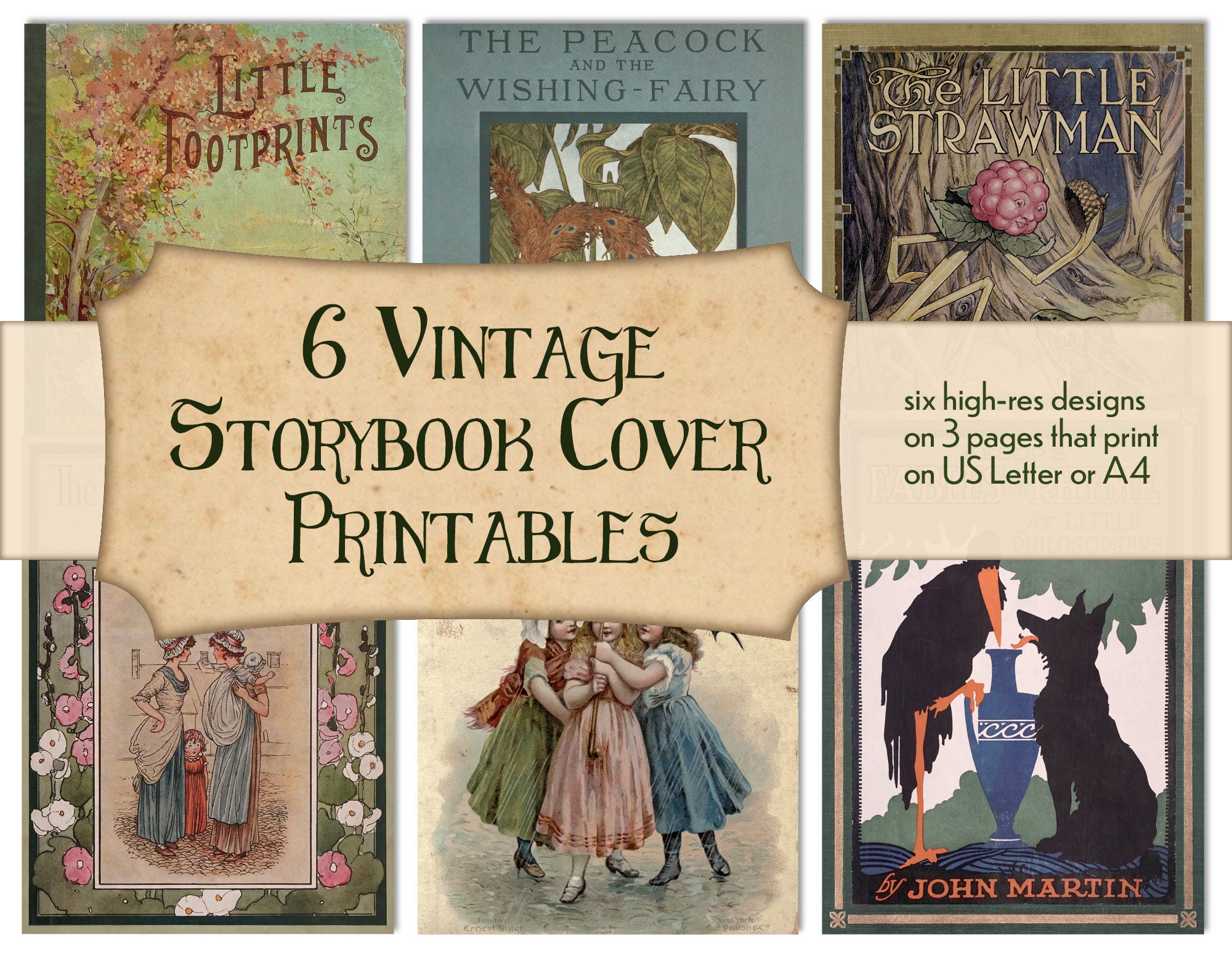 Set of 6 Vintage Book Cover Images - Digital Storybook Cover