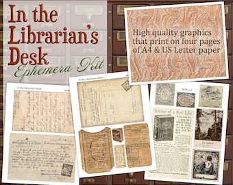 Librarian's Desk 14 piece Ephemera Kit - Perfect for making journals, cards, mixed media, albums, scrapbooking (4 digital pages)