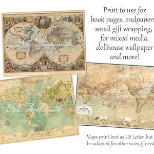 Old World Maps - Printables for Endpapers, Washi Tape, Journals, Mixed ...