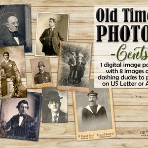 Old Timey Photos - GENTS - 8 fotografías antiguas en 1 página digital - impresiones en US Letter y A4