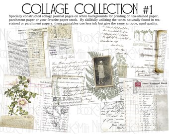 Collage Pages Kit #1 - 5 Ink Saving images to print on tea stained or parchment paper - junk journal (5 digital page spreads)