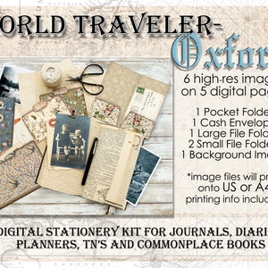 Oxford- World Traveler Stationery Kit - 5 digital image pgs in JPEG & PDF - for gift cards, journals, planners, traveler's notebook inserts