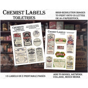 Chemist Labels - Toiletries - Antique Ephemera - Druggist - Pharmacy - Apothecary (2 digital pages)