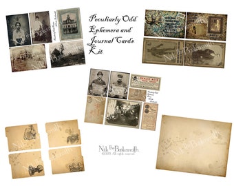 Peculiarly Odd Ephemera and Journal Card Kit - Perfect for journals, cards, mixed media, scrapbooking (5 digital pages)