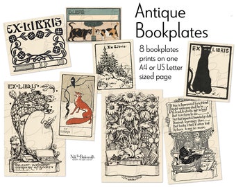 Antique Book Plates - Digital Ephemera - Ex Libris for Bookmakers (8 bookplate images on 1 digital page)