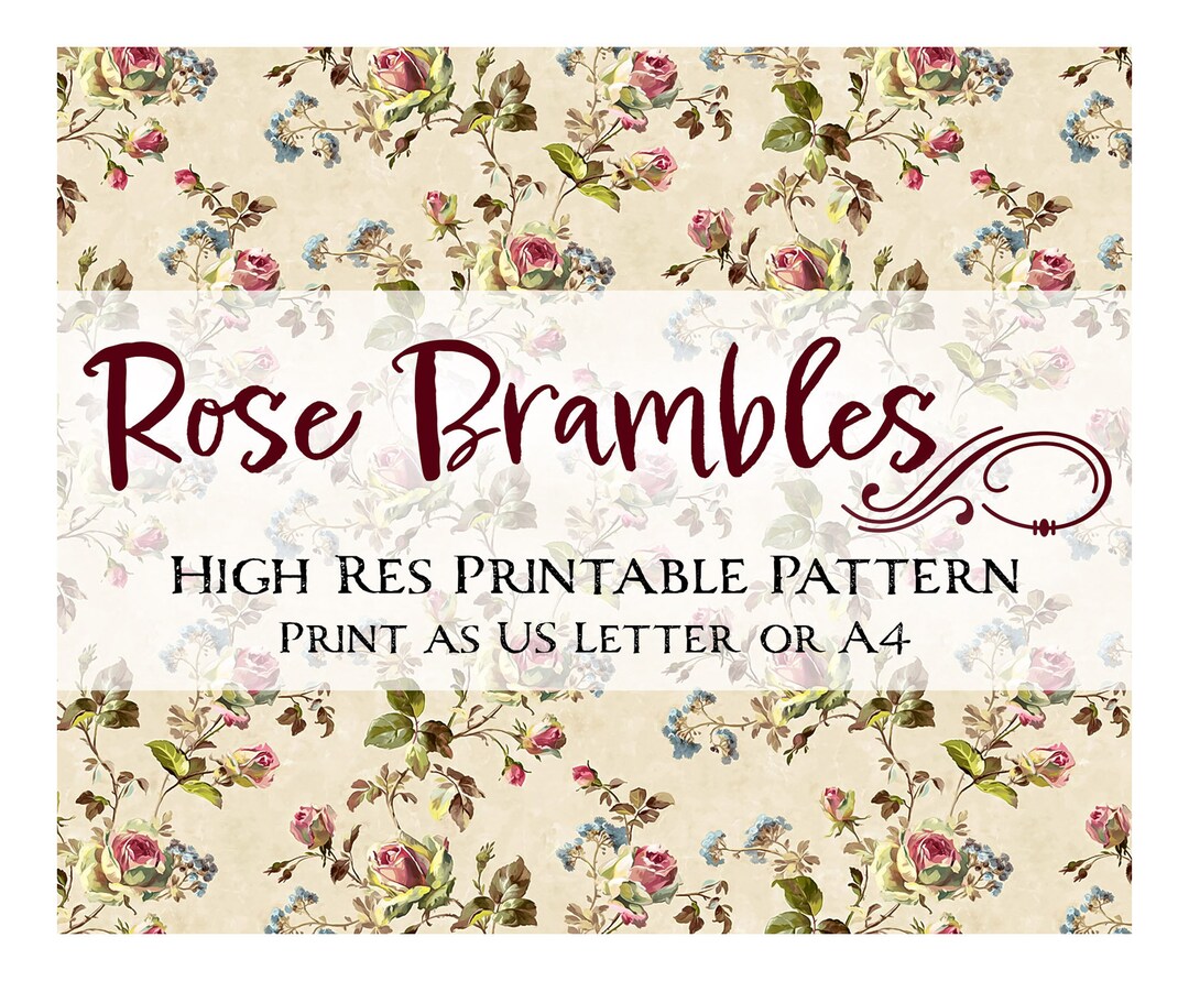 Rose Brambles - Printable Pattern for Endpapers, Washi Tape, Journals, Mixed Media, Gift Wrap ...