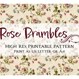 Rose Brambles - 見返し、和紙テープ、日記帳、ミックスメディア、ギフトラップ、室内装飾、封筒、ブックカバー用の印刷可能なパターン (画像 1 枚)