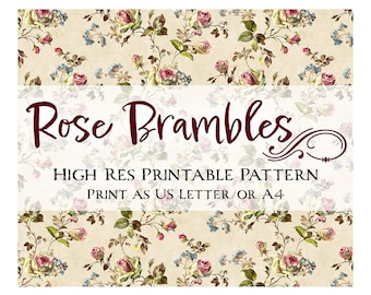 Rose Brambles - Printable Pattern for endpapers, washi tape, journals, mixed media, gift wrap, home decor, envelopes, book covers  (1 image)