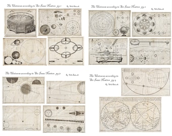 The Universe according to Sir Isaac Newton - Journal Cards - Ephemera - Junk Journals - Antique Papers (4 digital pages)
