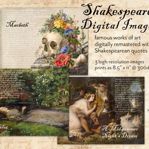 Shakespearean Digital Imagery - Pages for Endpapers, Collage, Mixed Media, Journal Pages, Framed Art