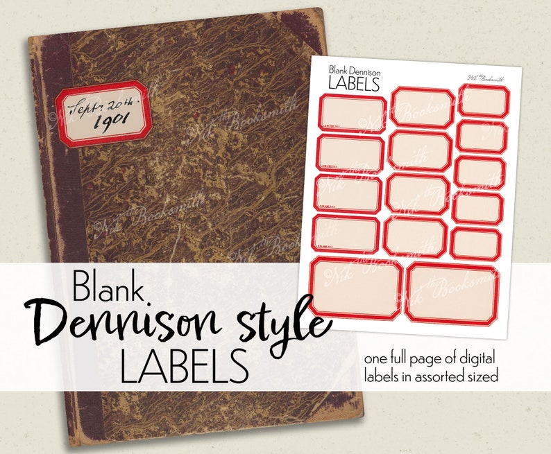 Blank Dennison style Labels Assorted Sizes Antique Ephemera Bookmakers Book Covers Albums 1 digital page image 1