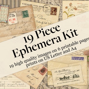 19 Piece Ephemera Kit - Perfect for making journals, cards, mixed media, albums, scrapbooking (6 digital pages)