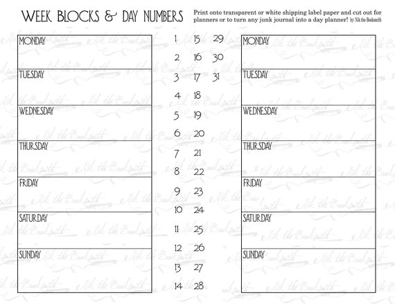 Week Blocks And Dymo Months Day Labels Turn Any Page Into A Planner Junk Journals Diaries Day Books 3 Digital Pages