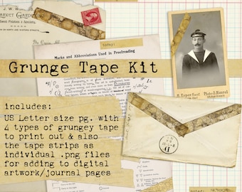 Grunge Tape - Decorative Tape Digital Printable JPG Page - PNG Kit - BONUS: 3 Blank page templates for building easy digital collage