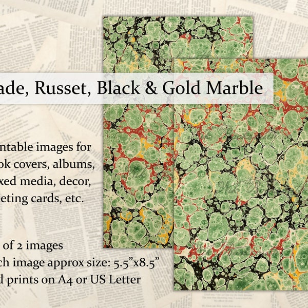 Jade Russet Black Gold Marbled Papers - Set of 2 Digital Designs - Book Covers, Endpapers, Mixed Media, Gift Wrap, Collage, Greeting Cards