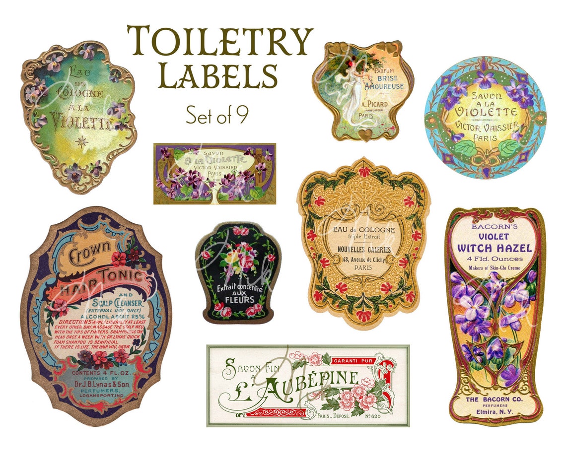 Toiletry Labels Set of 9 Assorted Vintage Printable Labels Etsy