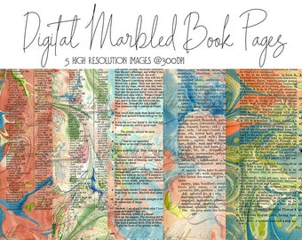 Digital Marbled Book Pages - Perfect for journals, cards, mixed media, scrapbooking (5 digital pages)