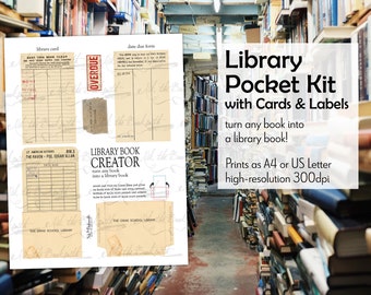 Library Pocket Kit with Card and Labels - The Raven - Antique Ephemera - Bookmakers - Book Covers - Library - Albums (1 digital page)