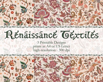 Renaissance Textiles - Printables for endpapers, washi tape, journals, mixed media, gift wrap, home decor  (3 images)