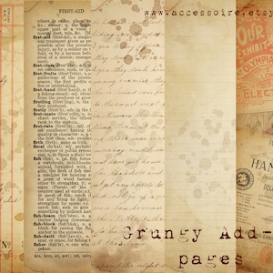 Digital Vintage Journal Page Kit - Grungy Add-on Pages - Perfect for journals, cards, mixed media, scrapbooking (5 digital pages)