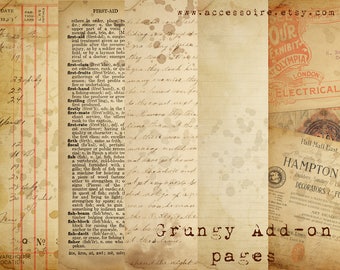 Digital Vintage Journal Page Kit - Grungy Add-on Pages - Perfect for journals, cards, mixed media, scrapbooking (5 digital pages)