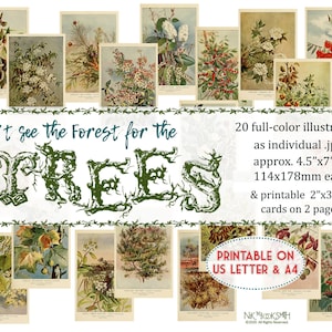 Não consigo ver a floresta por causa das ÁRVORES - 2 páginas de coisas efêmeras para impressão (US Letter ou A4) + 20 JPGs individuais - Arte Gráfica - Colagem Digital