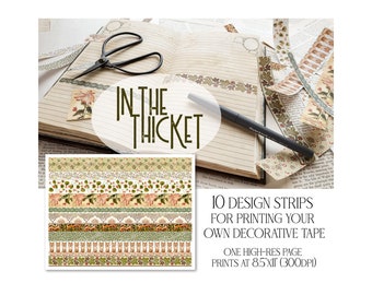 Decorative Tape Printable - In The Thicket - Printable for washi tape, journals, mixed media, home decor, craft projects, planners & diaries