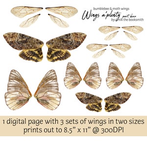 NEU! Wings a'Plenty - Teil 2 - Motten & Hummel Flügel - toll für DIY Glasine - Vintage Ephemera - Sticker - Art Journaling (1 digital pg)