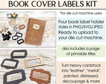 Book Cover Labels Kit for Die Cut Machines - 4 Designs and Printable Titles - PNG SVG JPEG - for Bookmakers. Planners, Albums, File Drawers