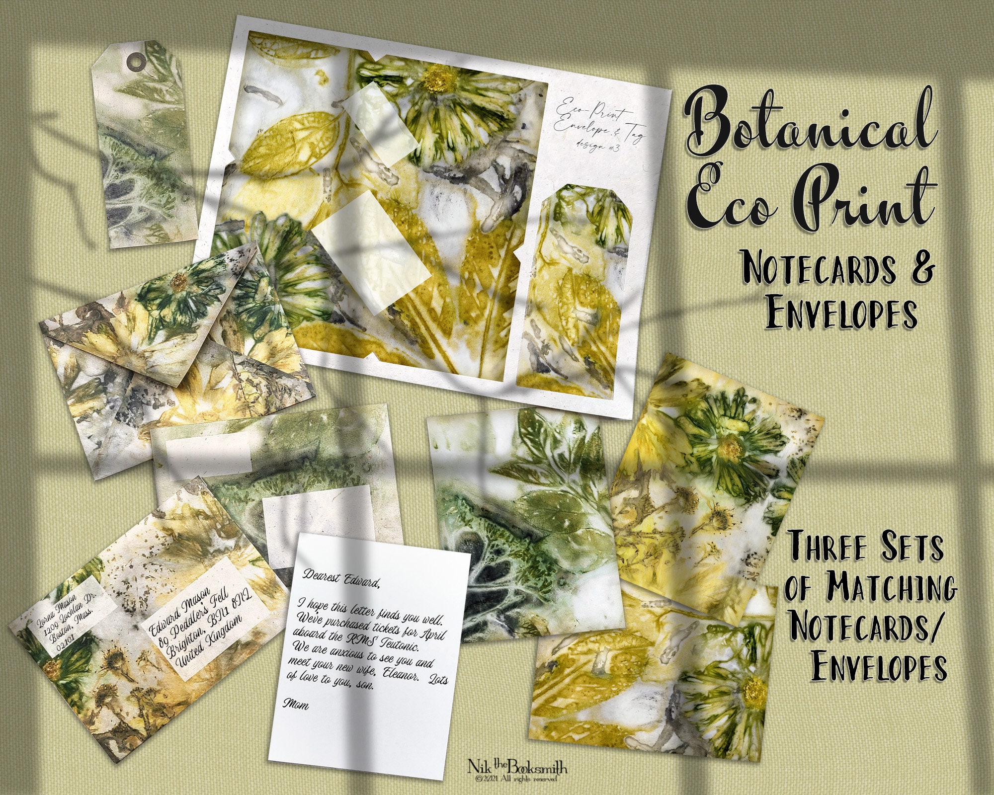 Botanical Eco Print Notecards and Envelopes Digital Kit 3 Etsy