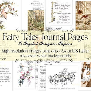 Fairy Tales - Digital Designer Journal Papers - INK SAVING - Junk Journal and Paper Arts Kit  - (15 digital pages)