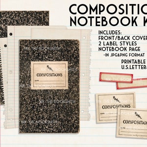 Composition Notebook Kit - Digital Cover Printable - JPG Page Printables and Individual PNG format