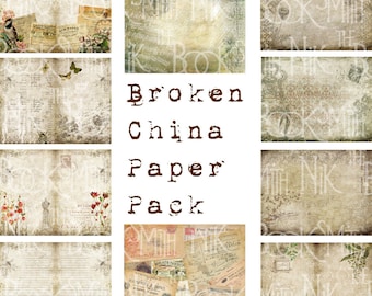 Digital Vintage Journal Page Kit - Broken China - Perfect for journals, cards, mixed media, scrapbooking (10 digital pages)