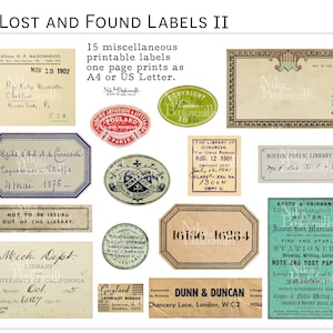 Lost and Fund Labels II - Set von 15 sortierten druckbaren Vintage-Etiketten (1 digitale Seite) druckt auf US Letter und A4