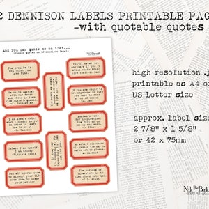 12 Dennison Labels with Random Quotes - set of 12 - 1 digital page - prints on US Letter and A4