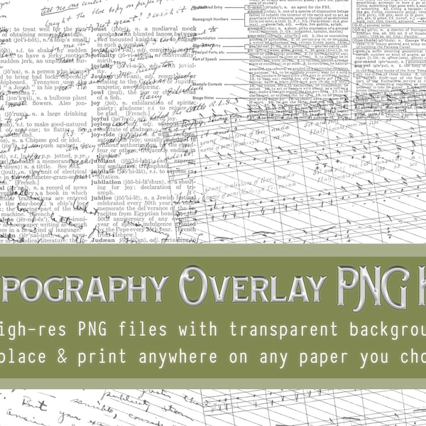 Typography - PNG Digital Kit - Bookmakers - Journal Pages - Graphic Art (6 PNG files + 3 BLANK page templates) - transparent background