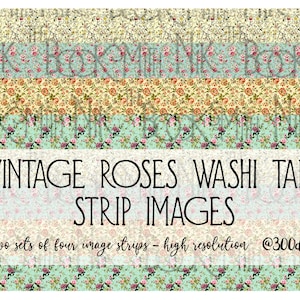 Washi Tape Strip Images - Vintage Roses - Imprimibles para cinta washi, revistas, técnicas mixtas, decoración del hogar, proyectos de artesanía, planificadores y diarios