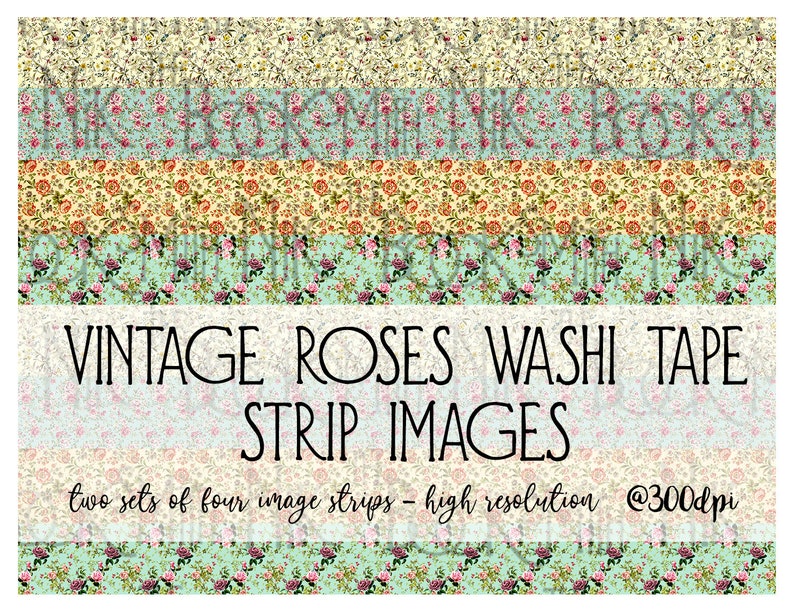 Washi Tape Strip Images Vintage Roses Printables for Washi - Etsy